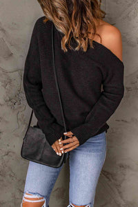 Double Take Horizontal Ribbing One-Shoulder Sweater