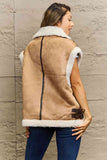 Collared Zip-Up Suede Sherpa Vest