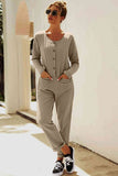 Buttoned Drop Shoulder Pocket Jumpsuit