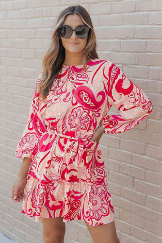 Printed Round Neck Frill Trim Dress - Rags 2 Riches Shop