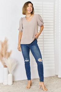 Zenana V-Neck Puff Sleeve Top