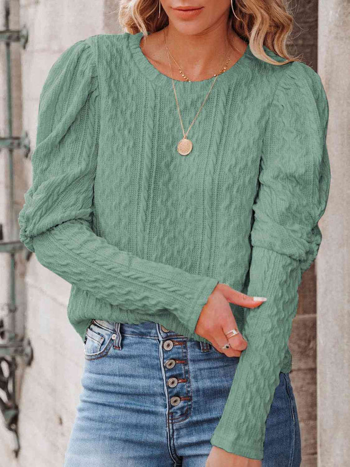 Round Neck Puff Sleeve Knit Top - Rags 2 Riches Shop