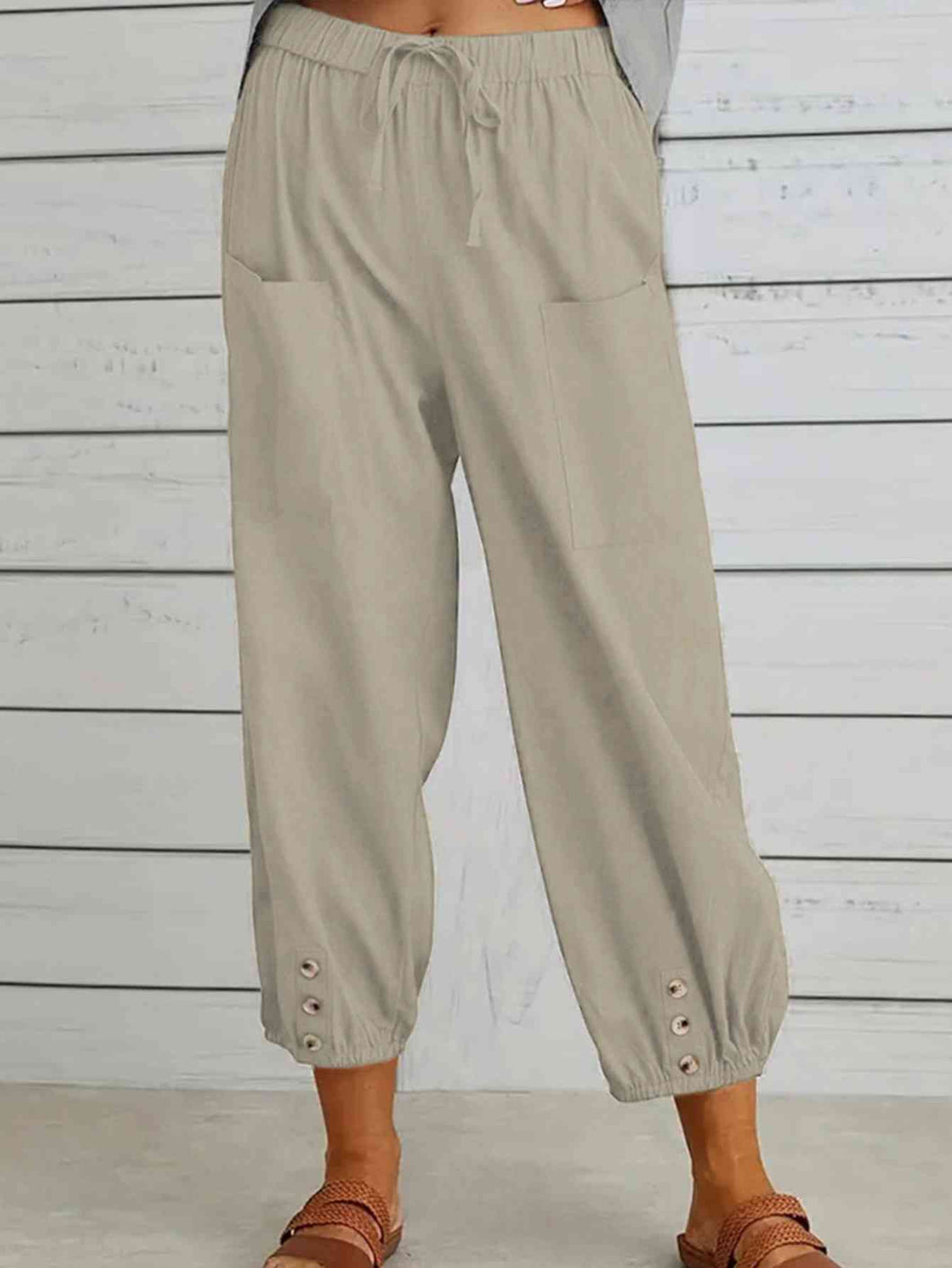 Decorative Button Cropped Pants