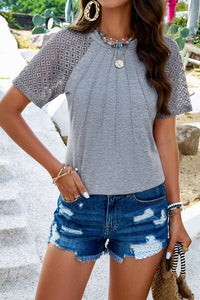 Lace Detail Round Neck Short Sleeve T-Shirt