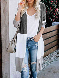 Color Block Open Front Longline Cardigan