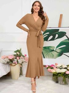 Surplice Neck Tie Waist Dress - Rags 2 Riches Shop