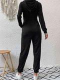 Zip Up Elastic Waist Hooded Jogger Jumpsuit