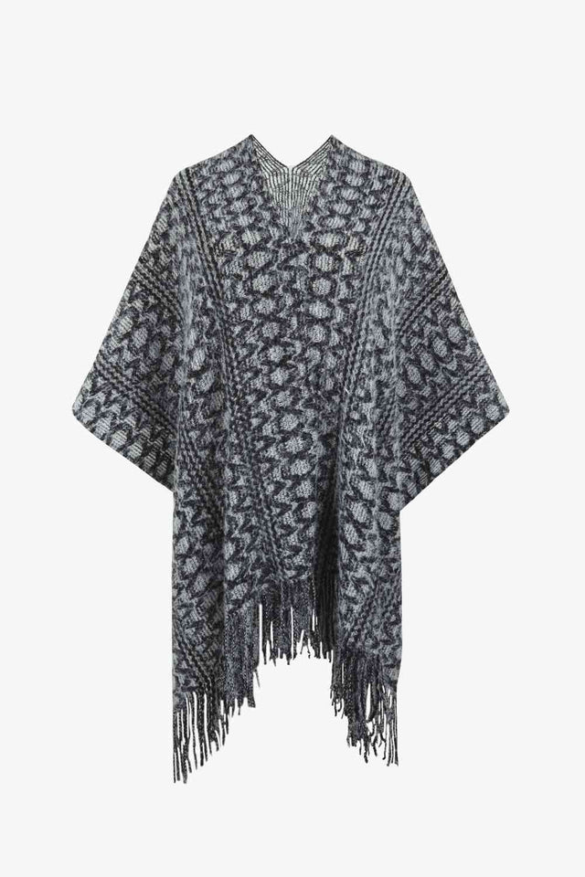 Open Front Fringe Hem Poncho