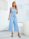 Tied Ruffled Round Neck Jumpsuit