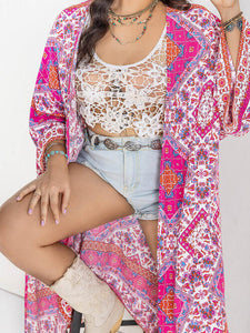 Double Take Plus Size Printed Open Front Longline Cardigan