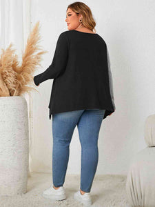 Plus Size Contrast Notched Neck T-Shirt - Rags 2 Riches Shop