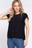 ACTIVE BASIC Ruffle Short Sleeve Crochet Blouse