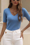 V-Neck Short Sleeve Knit Top