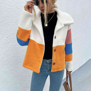 Color Block Button Down Collared Jacket