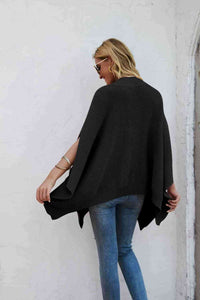 Double Take Waffle-Knit Cloak Sleeve Pocket Sweater