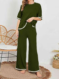 Contrast High-Low Sweater and Knit Pants Set