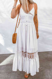 Buttoned Spliced Lace Spaghetti Strap Maxi Dress