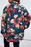 Plus Size Printed Johnny Collar Long Sleeve Blouse