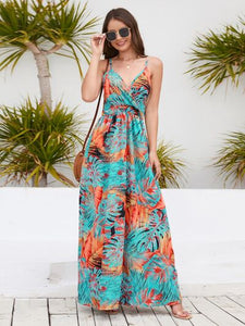 Printed Surplice Spaghetti Strap Dress