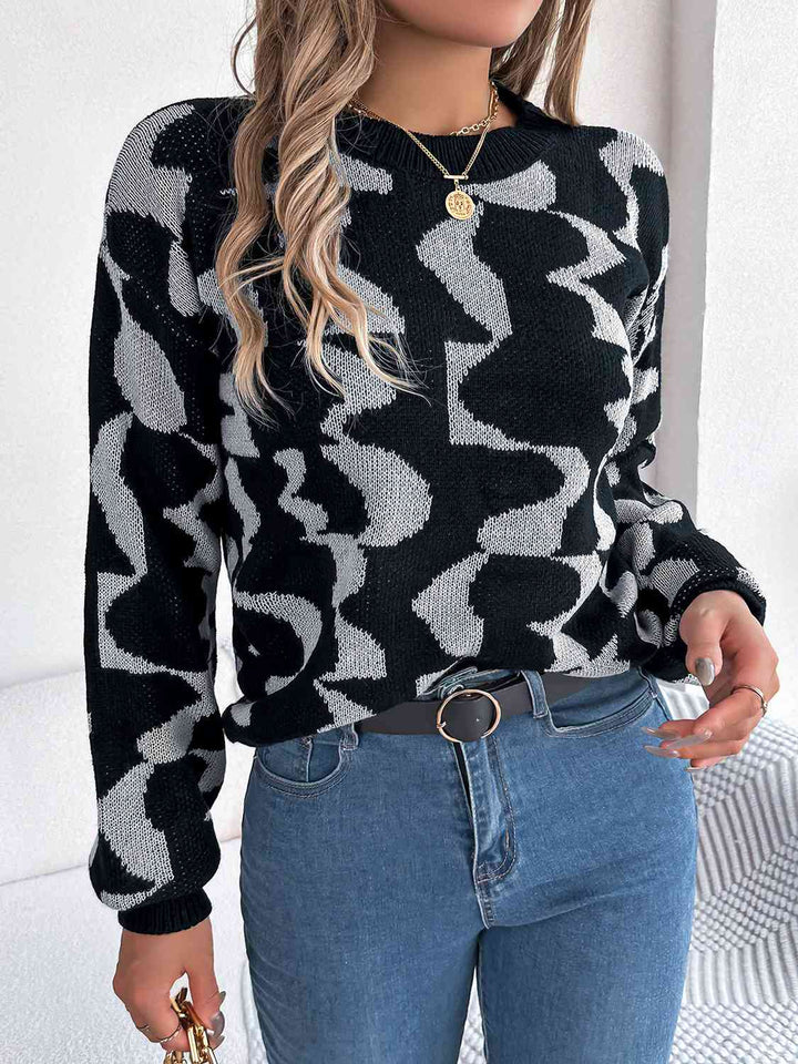 Round Neck Long Sleeve Sweater - Rags 2 Riches Shop