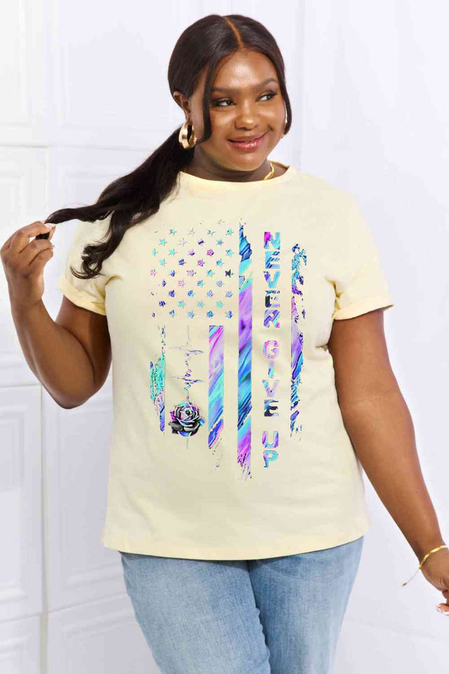 Simply Love Simply Love Full Size NEVER GIVE UP Graphic Cotton Tee