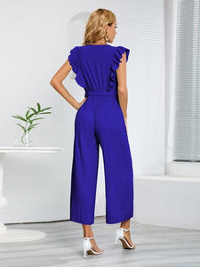 Ruffled Surplice Cap Sleeve Jumpsuit