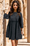 Round Neck Balloon Sleeve Mini Denim Dress