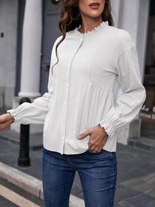 Frill Button Up Flounce Sleeve Blouse