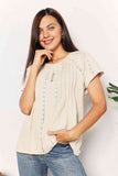 Double Take Crochet Buttoned Short Sleeves Top