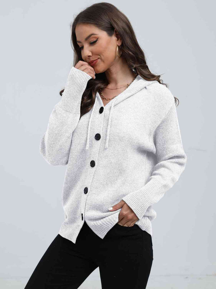 Button Down Drawstring Hooded Cardigan - Rags 2 Riches Shop