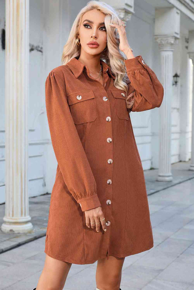 Button Down Puff Sleeve Dress - Rags 2 Riches Shop