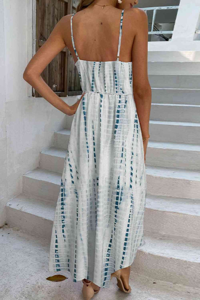 Printed Surplice Adjustable Spaghetti Strap Maxi Dress