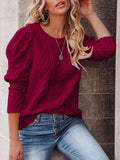 Round Neck Puff Sleeve Knit Top - Rags 2 Riches Shop