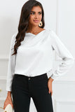 Asymmetric Neck Long Sleeve Satin Blouse