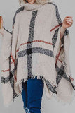 Plaid Turtleneck Raw Hem Poncho