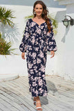 Floral Print V-Neck Long Sleeve Maxi Dress