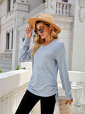 Drawstring V-Neck Long Sleeve T-Shirt - Rags 2 Riches Shop