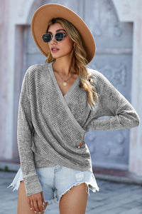 Double Take V Neck Wrap Front Knitted Top