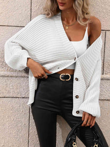 Double Take Button Down Horizontal-Ribbing Longline Cardigan