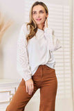 Double Take Eyelet Dropped Shoulder Round Neck Blouse