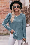 Double Take Round Neck Puff Sleeve Ribbed Top