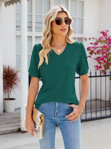 V-Neck Short Sleeve Blouse