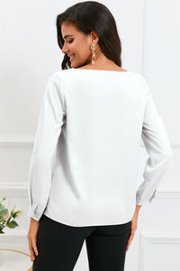 Asymmetric Neck Long Sleeve Satin Blouse