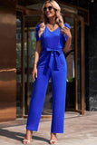 Belted Puff Sleeve V-Neck Jumpsuit