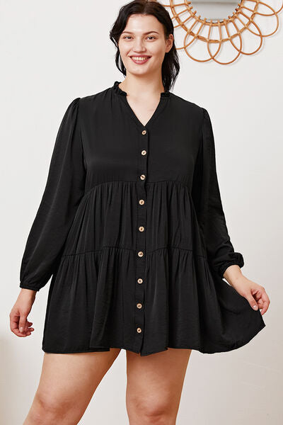 Ruffled Button Up Long Sleeve Tiered Shirt