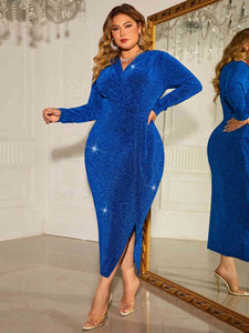 Plus Size Surplice Neck Slit Dress - Rags 2 Riches Shop