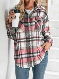 Plaid Collared Neck Button Down Jacket