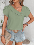 Decorative Button Asymmetrical Neck Blouse