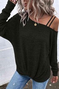 Asymmetrical Neck Long Sleeve Top - Rags 2 Riches Shop