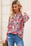 Double Take Floral Round Neck Three-Quarter Sleeve Top